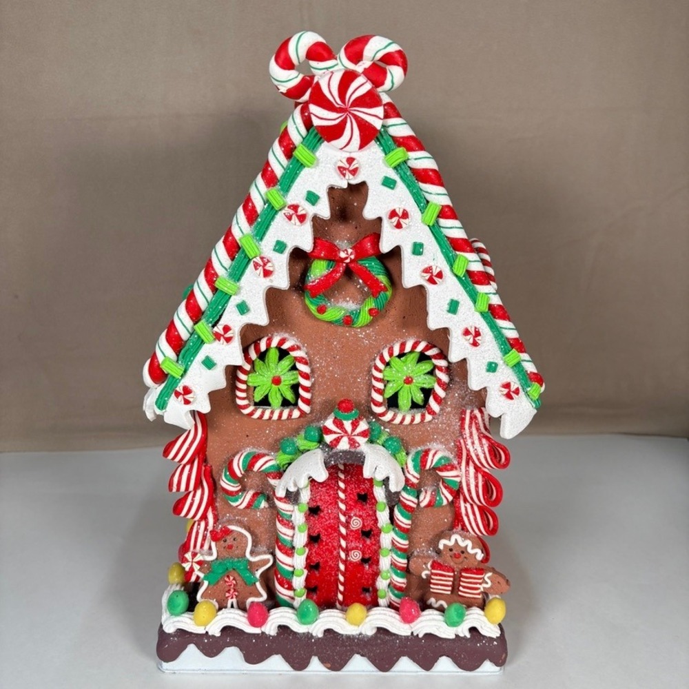 RAZ Christmas Gingerbread House Holiday Decor Claydough Glitter 13.5 Inch